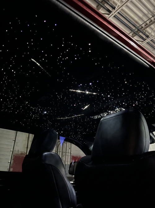 Starlight Headliner Kit — dense fiber optic star ceiling with galaxy effect in vehicle interior