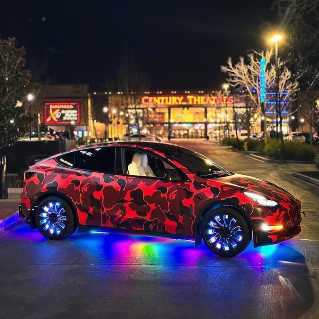 Under Glow LED Strip Kit RGB+W on a Red Car