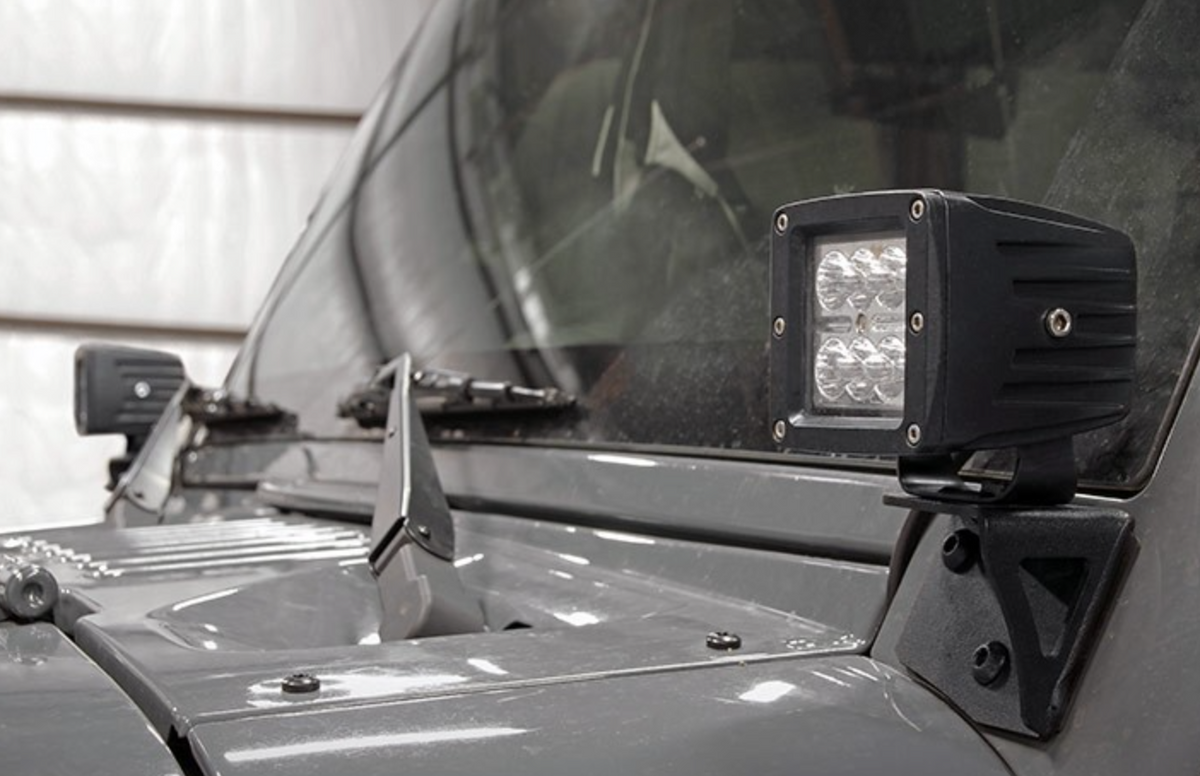 2007-2018 Jeep Wrangler JK Windshield Pod Light Kit - vehicle-specific brackets